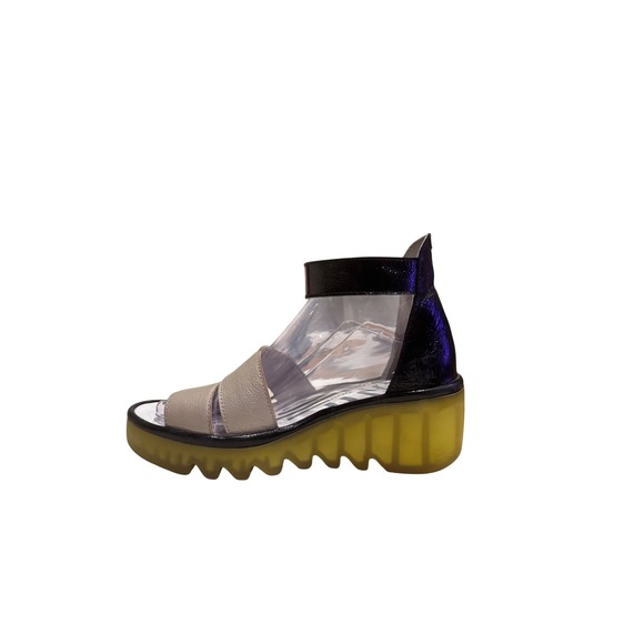 Fly London Shoes - Fly London Yaba Wedge Sandals Silver Black Patent Leather Platform EU 38 US 7.5